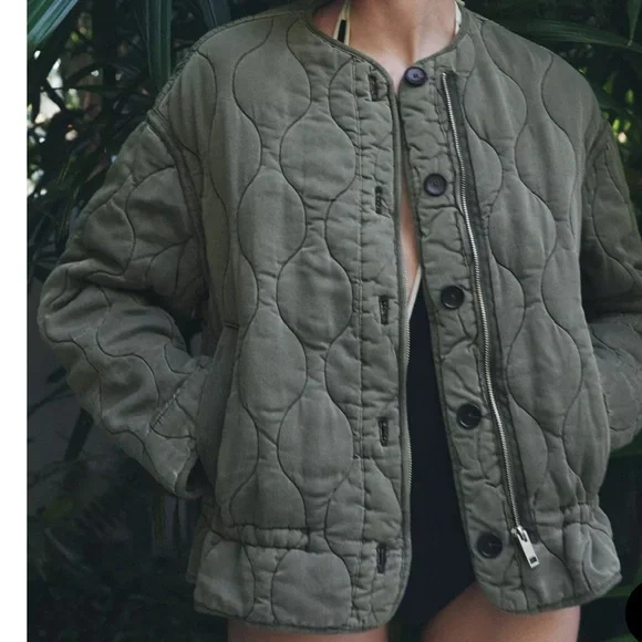 Zara Olive Quilted Women's Jacket medium - Picture 4 of 4